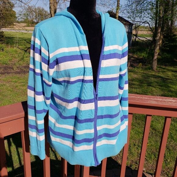 Quacker Factory Jackets & Blazers - Quacker Factory Ladies Striped Zip up Hooded Lightweight Jacket, sz Large
